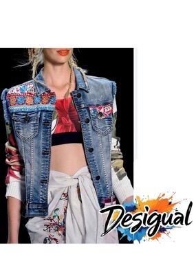 Desigual embellished embroidered patched jean jacket rare 2016 runway piece Sm